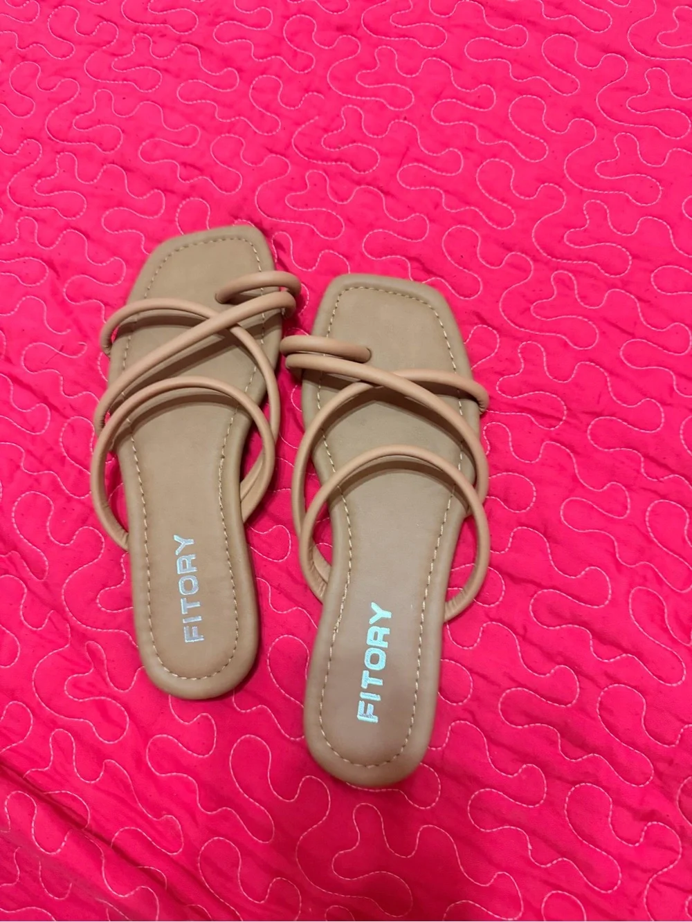 Tan Strappy Slide Sandals